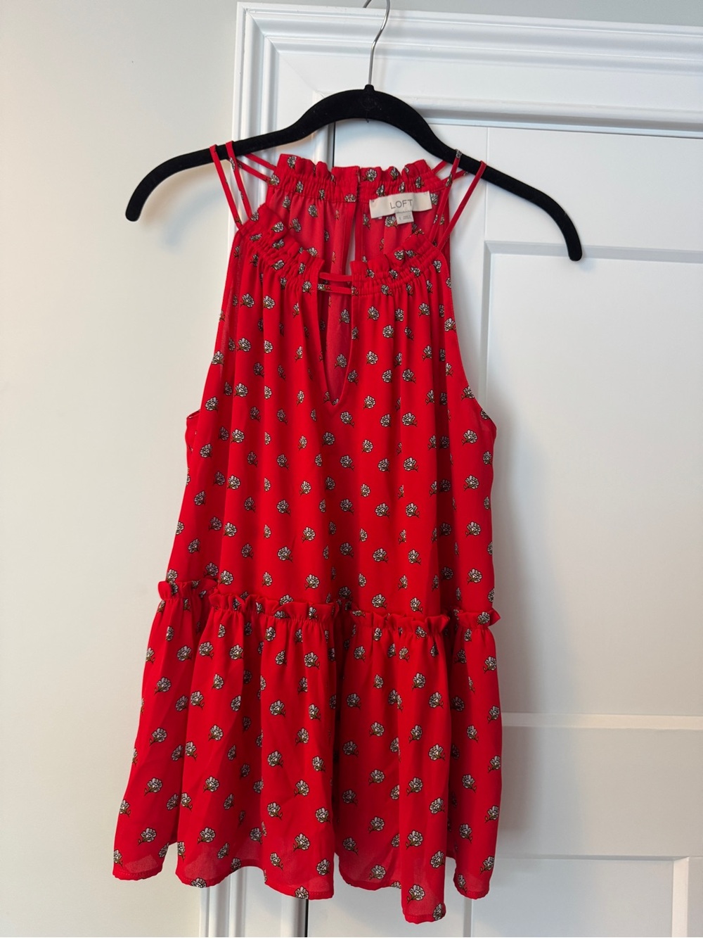 LOFT Red Floral Tiered Halter Tank
